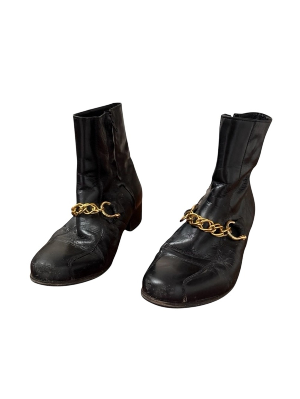 FLORSHEIM Black Leather Beatle Ankle Boots Mens 11D Gold Embellished VTG Punk
